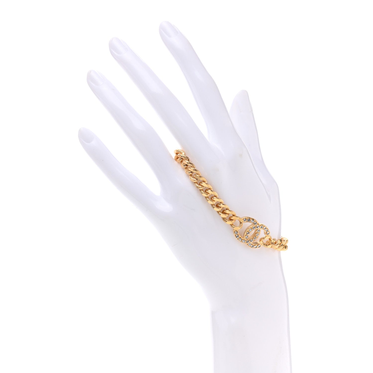 Chanel Crystal CC Chain Link Bracelet Gold 2 of 4