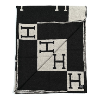 Hermes Wool Cashmere Signature Avalon Blanket Black 2 of 3