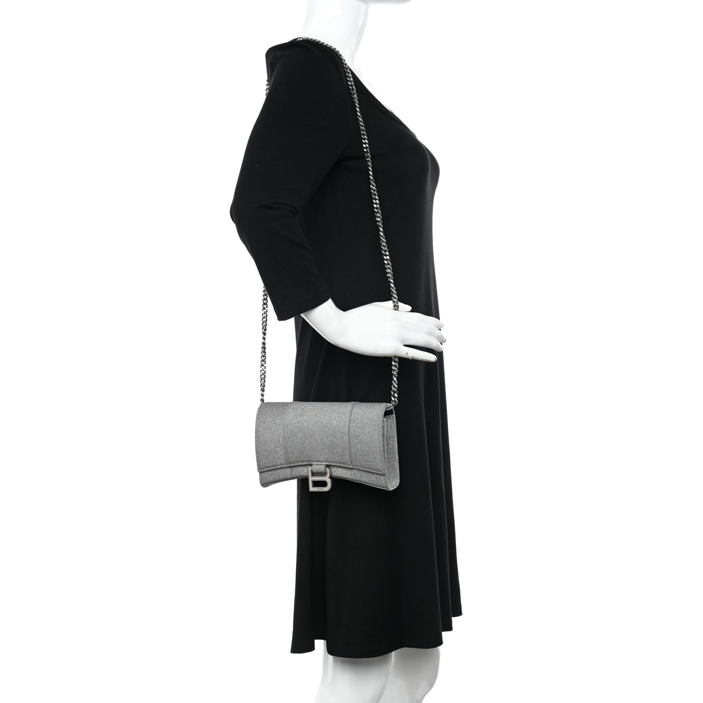 Glitter Fabric Hourglass Chain Bag Grey