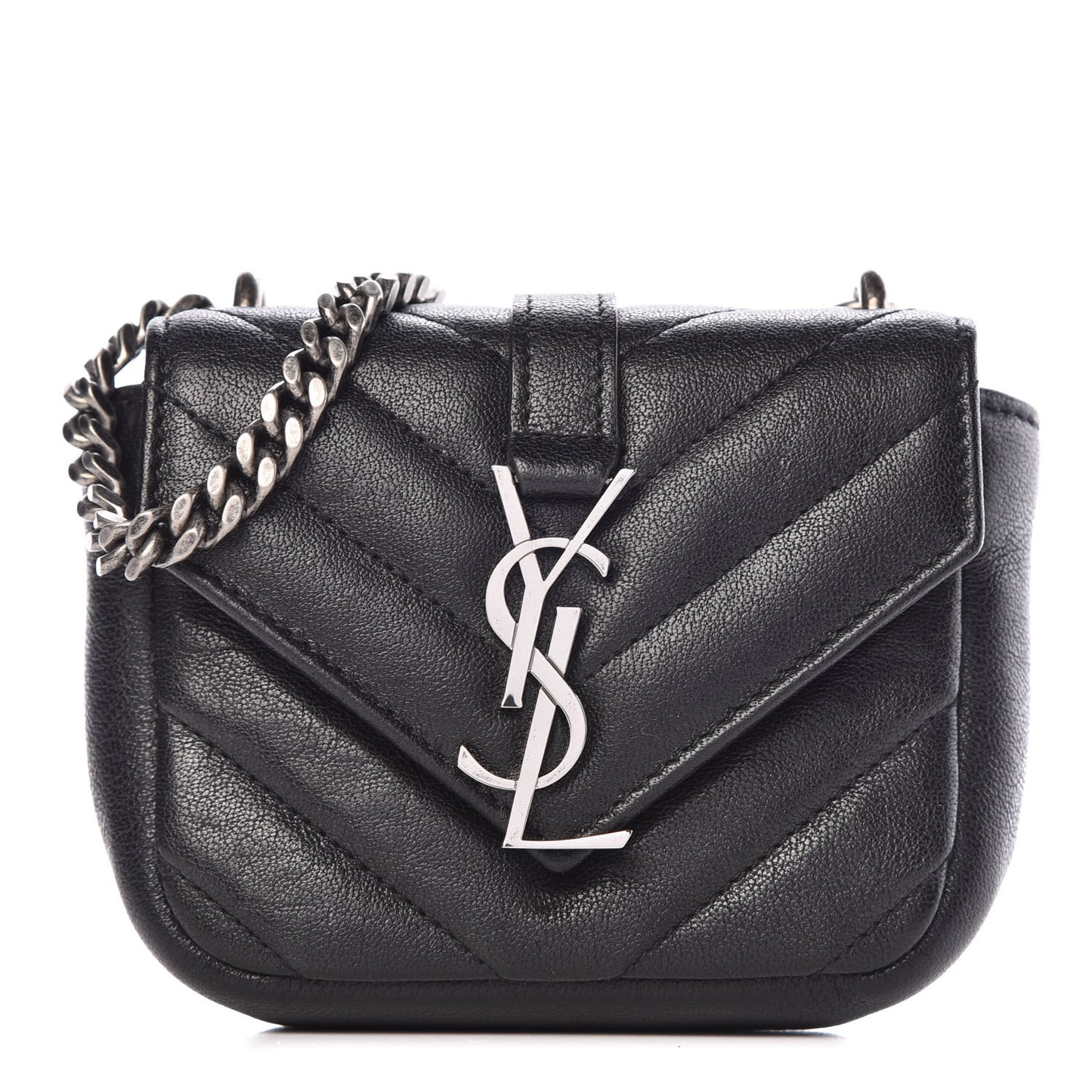 Sheepskin Matelasse Chevron Monogram Mini College Bag Black