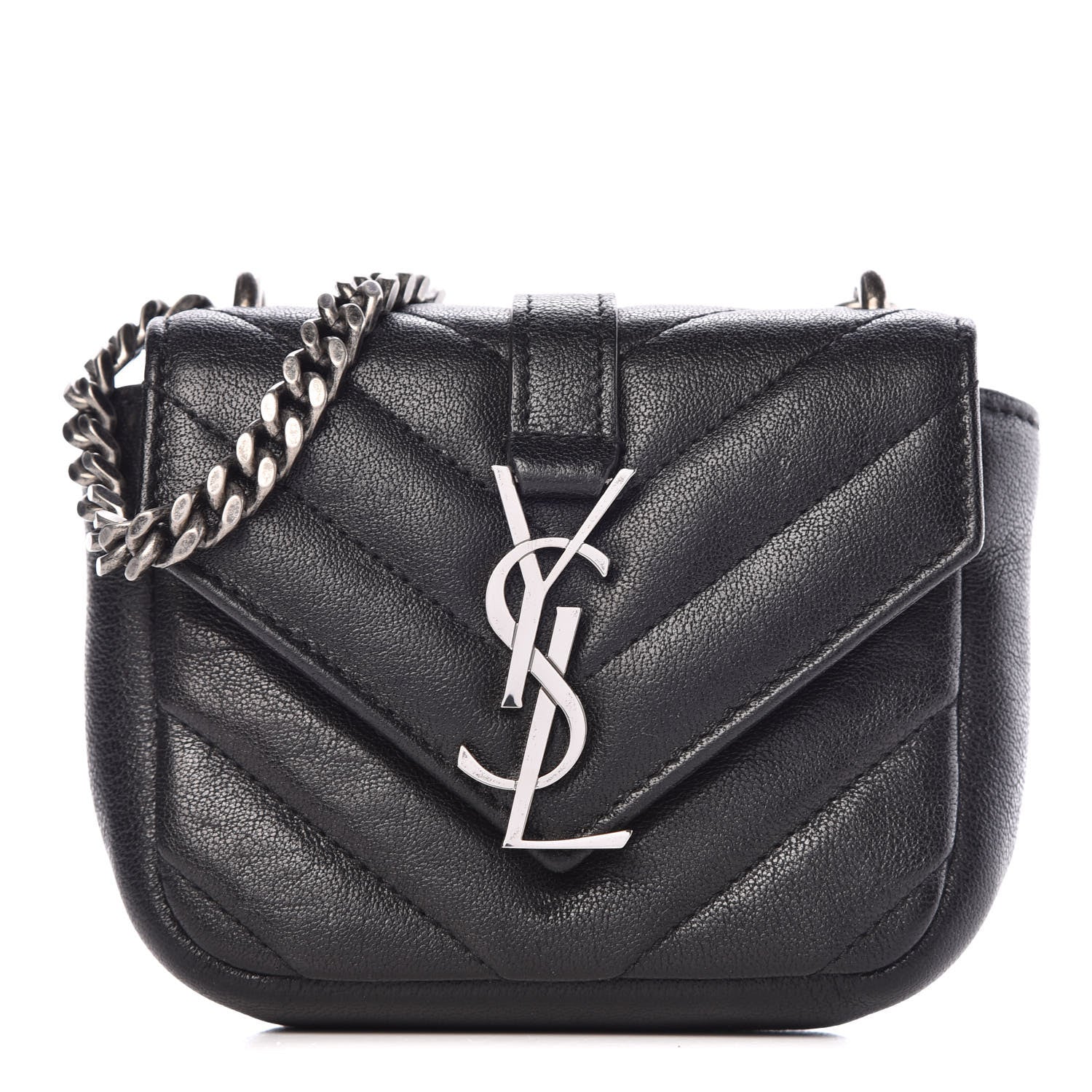 Saint Laurent Sheepskin Matelasse Chevron Monogram Mini College Bag Black 1 of 8