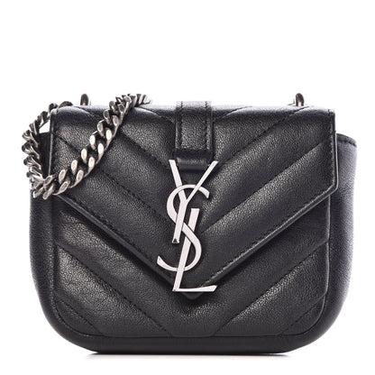 Saint Laurent Sheepskin Matelasse Chevron Monogram Mini College Bag Black 1 of 8