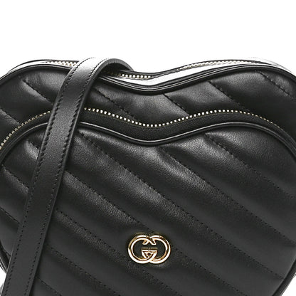 Gucci Calfskin Matelasse Diagonal Mini Interlocking G Heart Shoulder Bag Black 5 of 11
