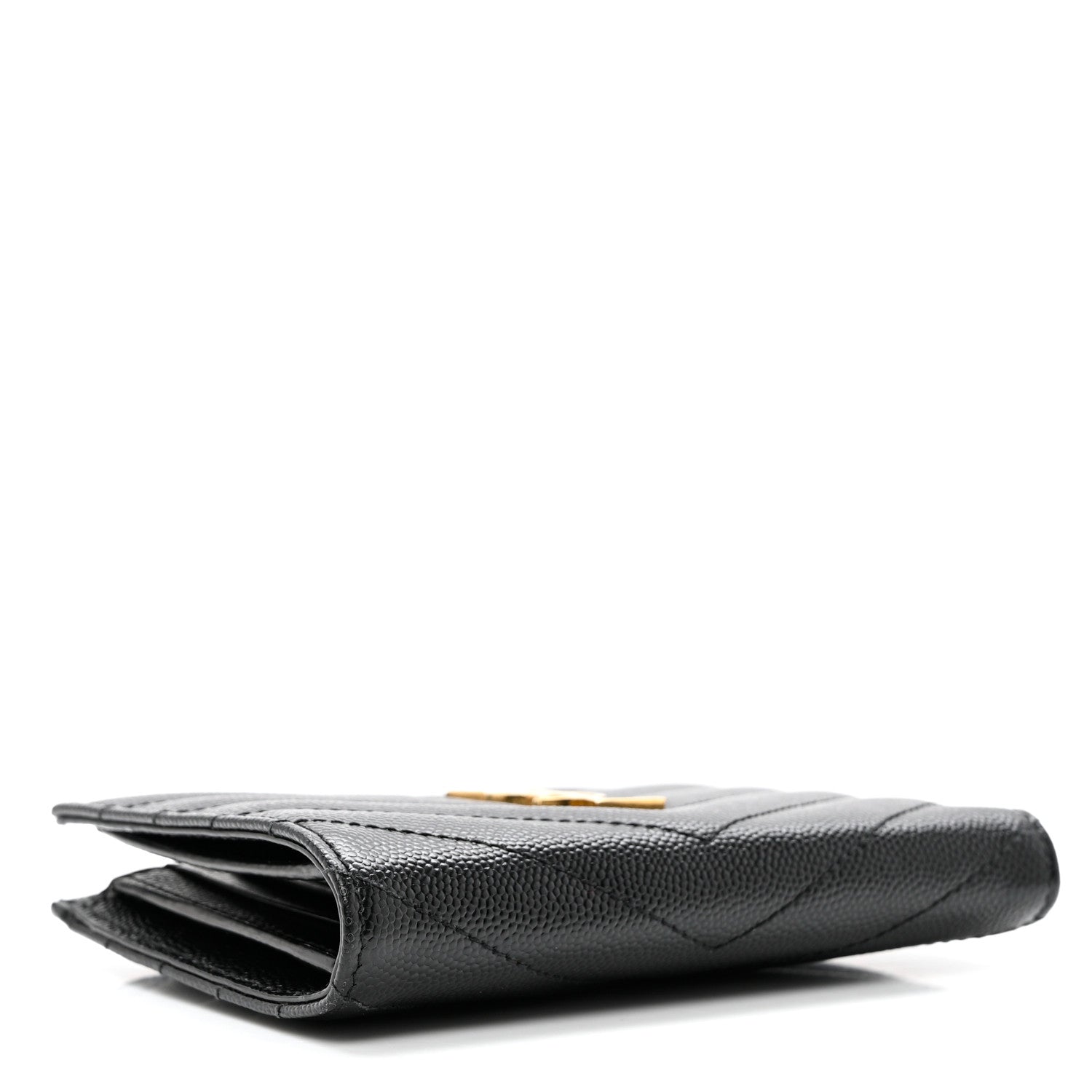 Saint Laurent Grain De Poudre Matelasse Chevron Monogram Zipped Two-Part Wallet Black 4 of 6