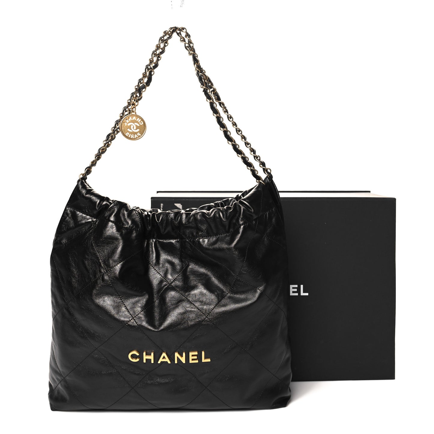 Shiny Calfskin Quilted Chanel 22 Black