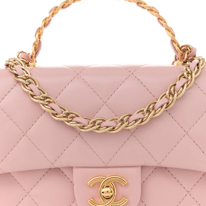 Chanel Shiny Lambskin Quilted Golden Links Top Handle Flap Light Pink 8 of 11