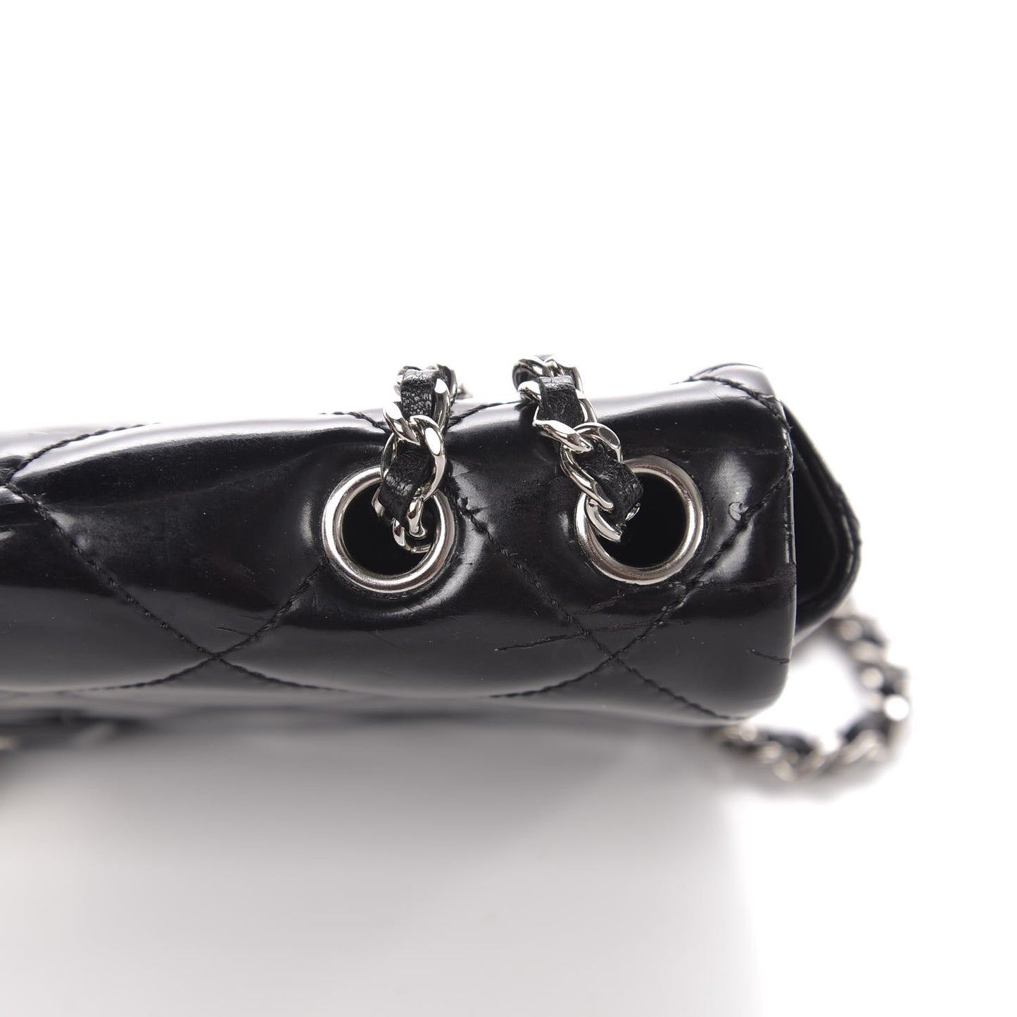 Patent Quilted Mademoiselle East West Flap Black