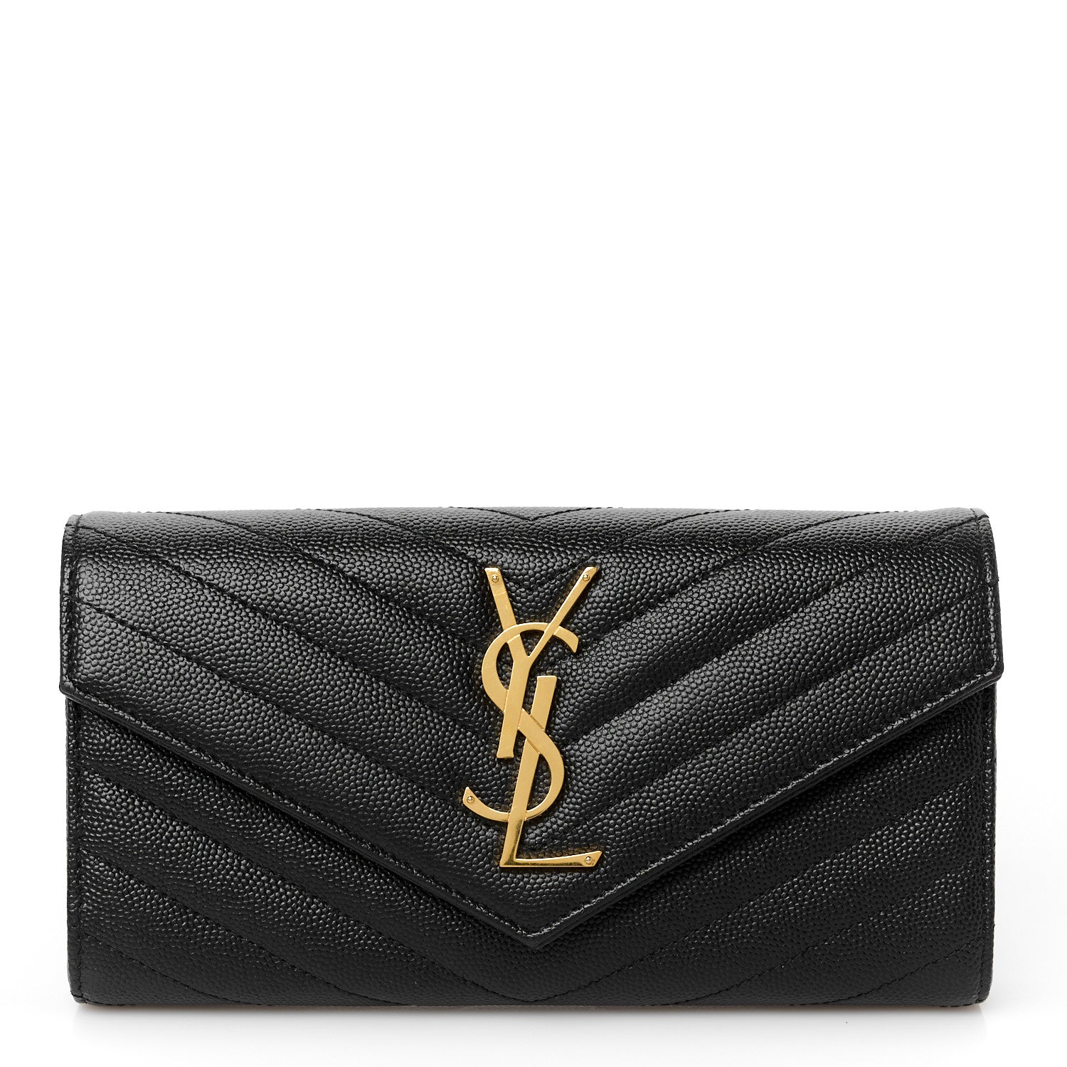 Saint Laurent Grain De Poudre Matelasse Chevron Monogram Flap Wallet Black 1 of 8