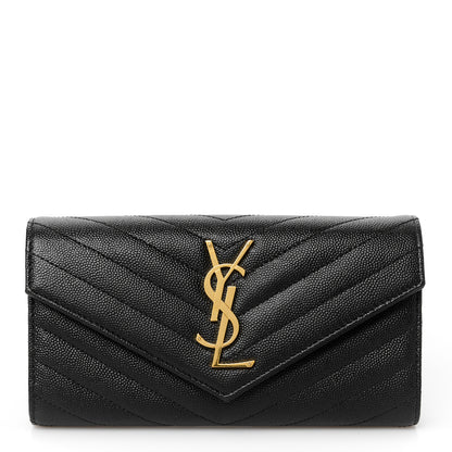 Saint Laurent Grain De Poudre Matelasse Chevron Monogram Flap Wallet Black 1 of 8