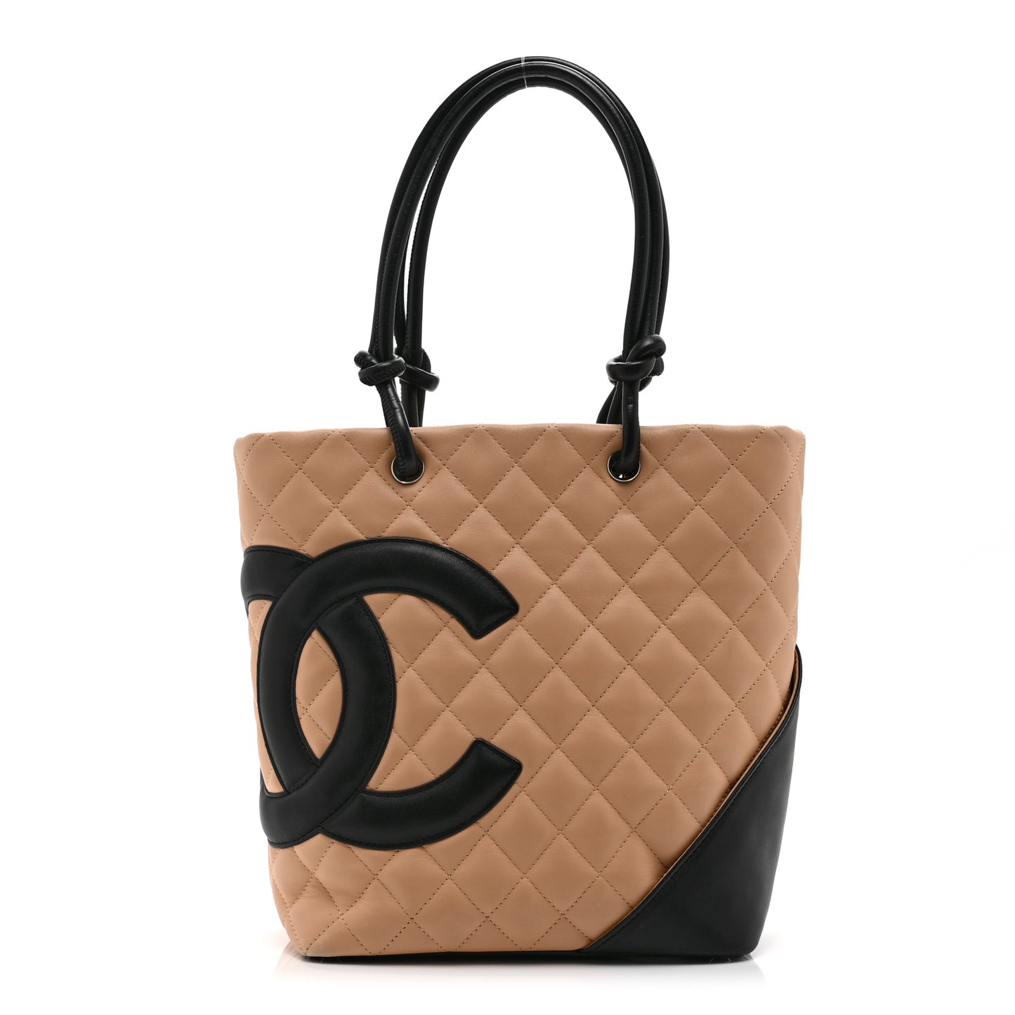 Calfskin Quilted Medium Cambon Tote Beige Black