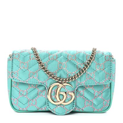 Gucci Canvas Lame GG Monogram Super Mini GG Marmont Shoulder Bag Turquoise Multicolor 1 of 10