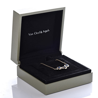 Van Cleef & Arpels 18K Yellow Gold Diamond Blue Sapphire Trefle Flower Pendant Necklace 8 of 8