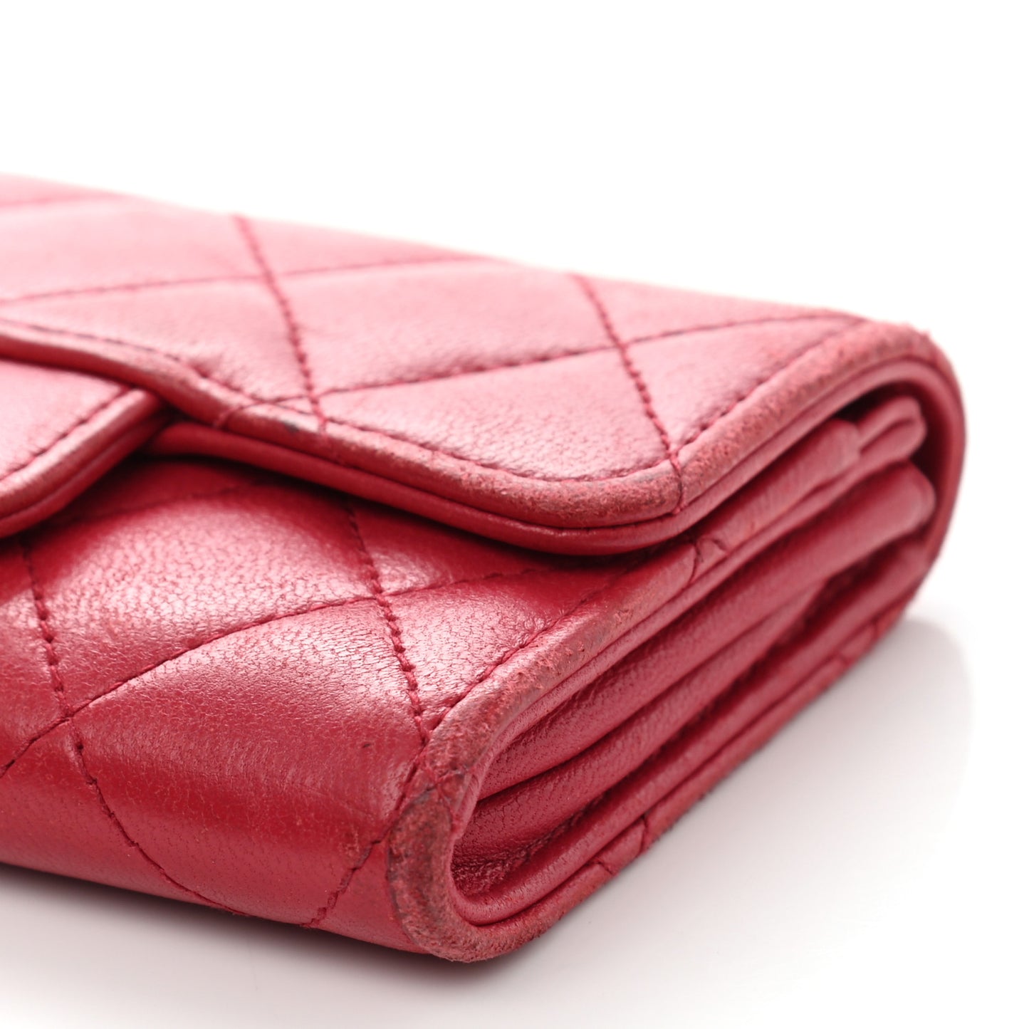 Lambskin Quilted Flap Card Holder Dark Pink