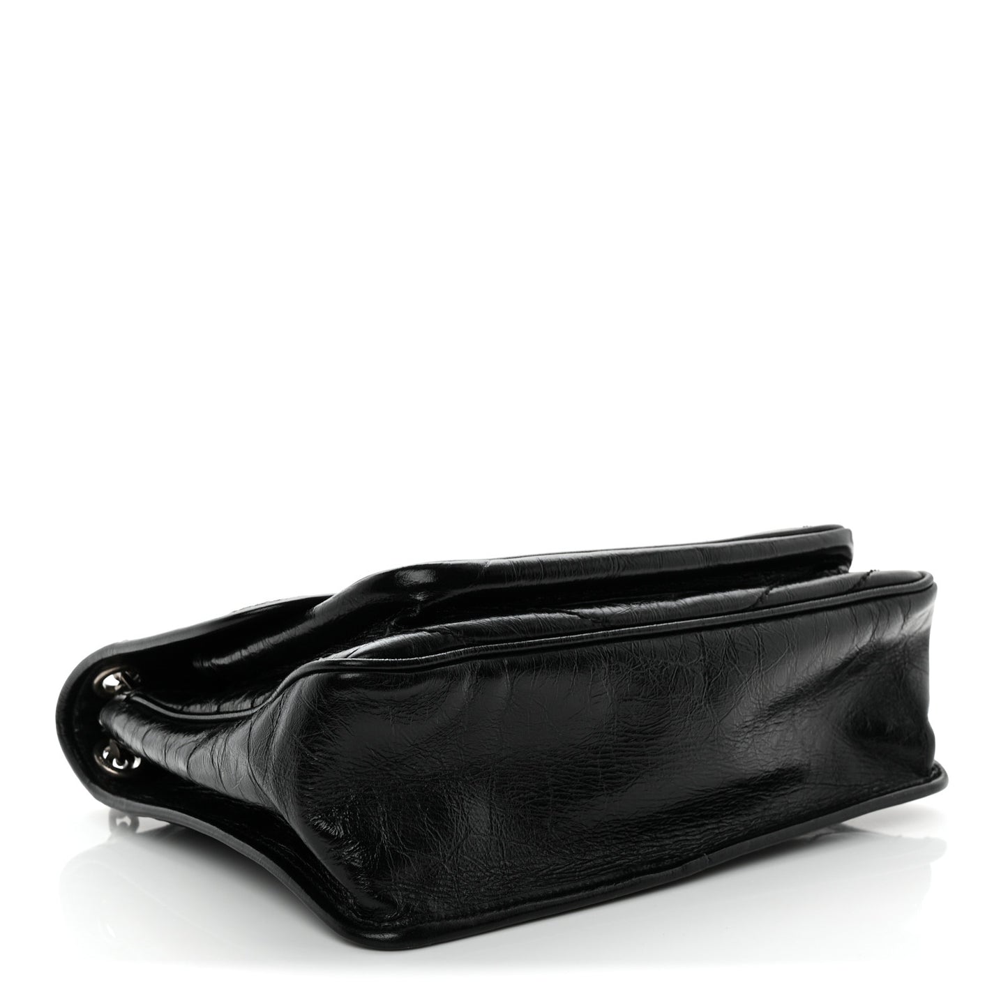 Crinkled Calfskin Matelasse Monogram Medium Niki Chain Satchel Black