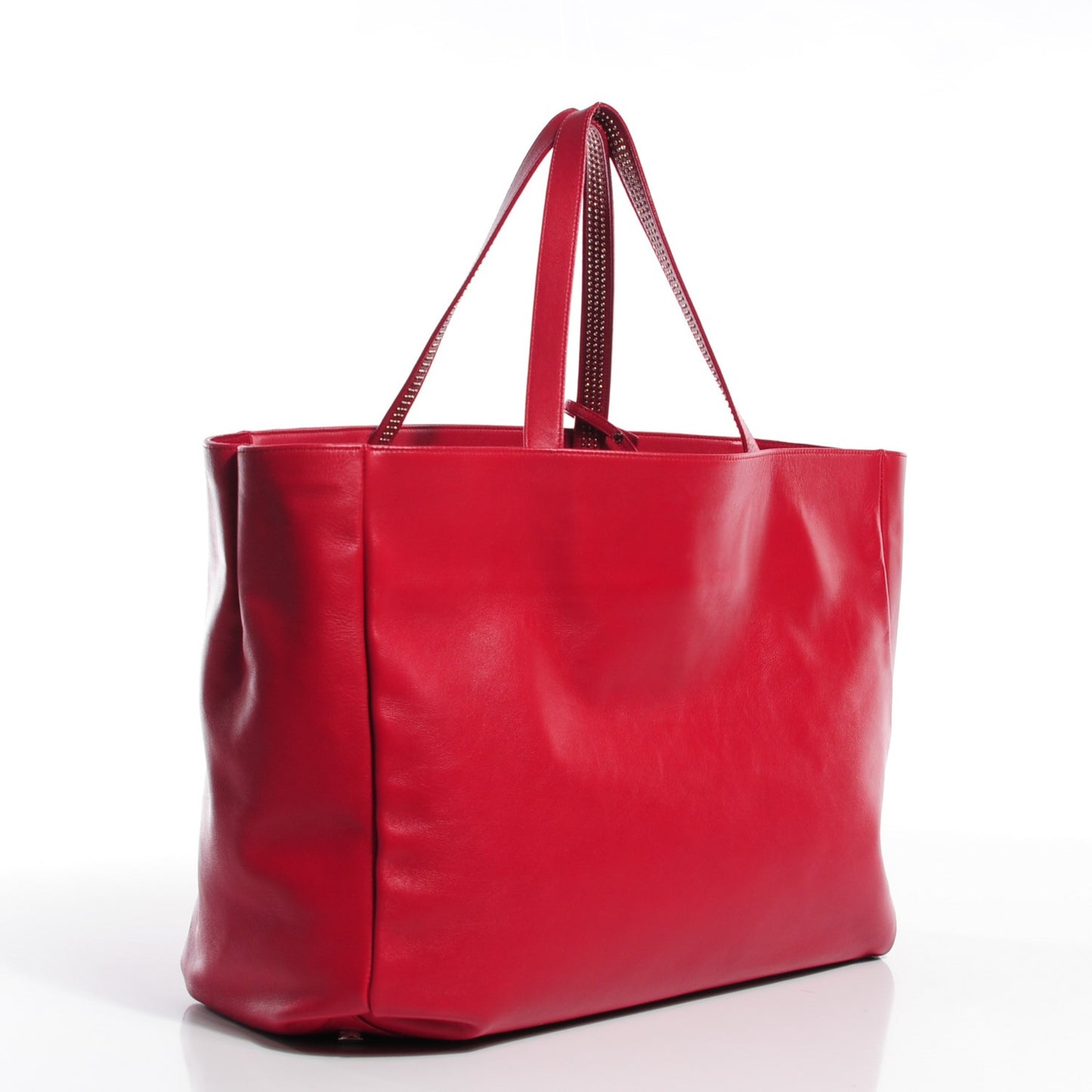 Calfskin Suede Stud Reversible Shopper Tote Red
