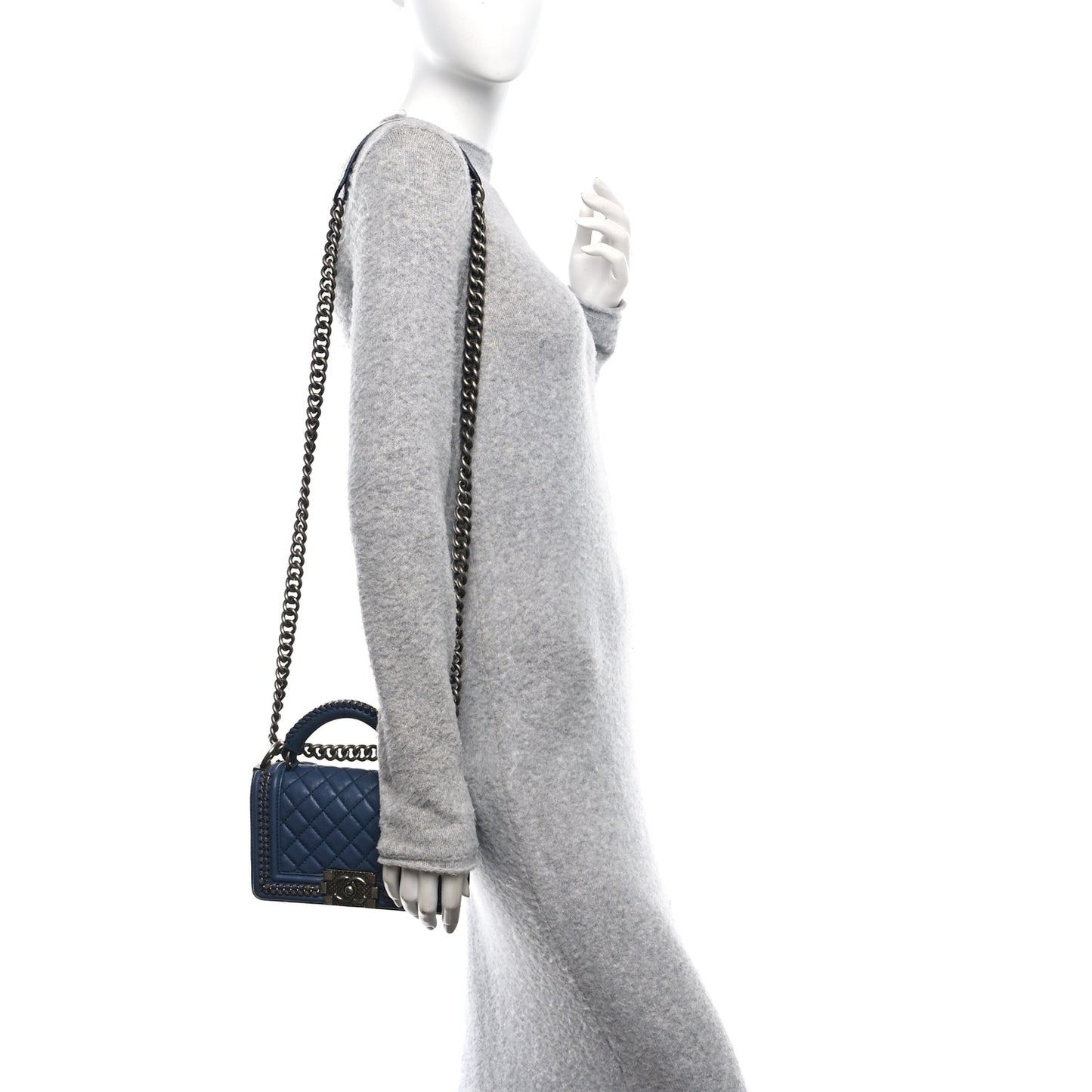 Calfskin Quilted Small Top Handle Boy Flap Navy