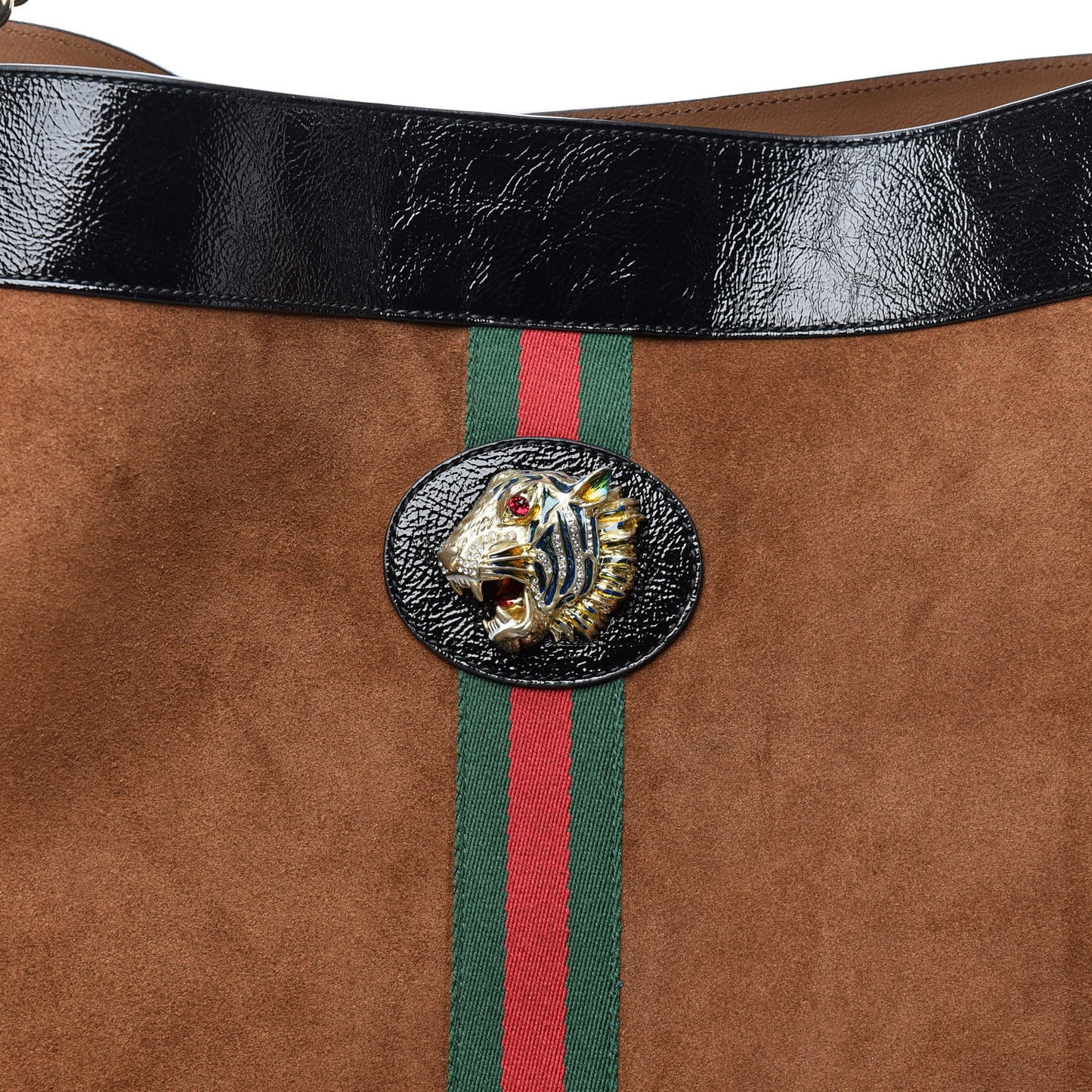 Suede Patent Maxi Rajah Chain Tote Nocciola Black