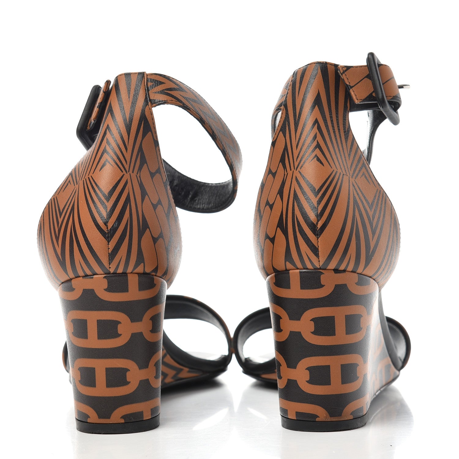 Hermes Calfskin Printed Acapulco Wedge Sandals 37 Black Naturel 7 of 11