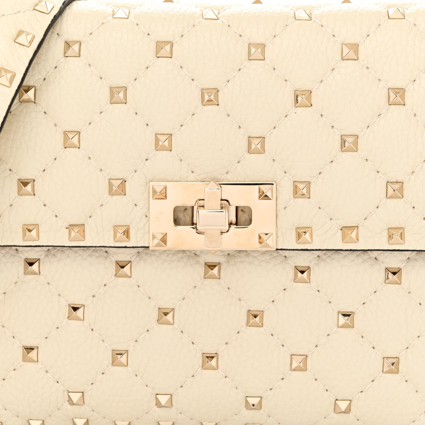 Grained Calfskin Medium Rockstud Spike Shoulder Bag Light Ivory
