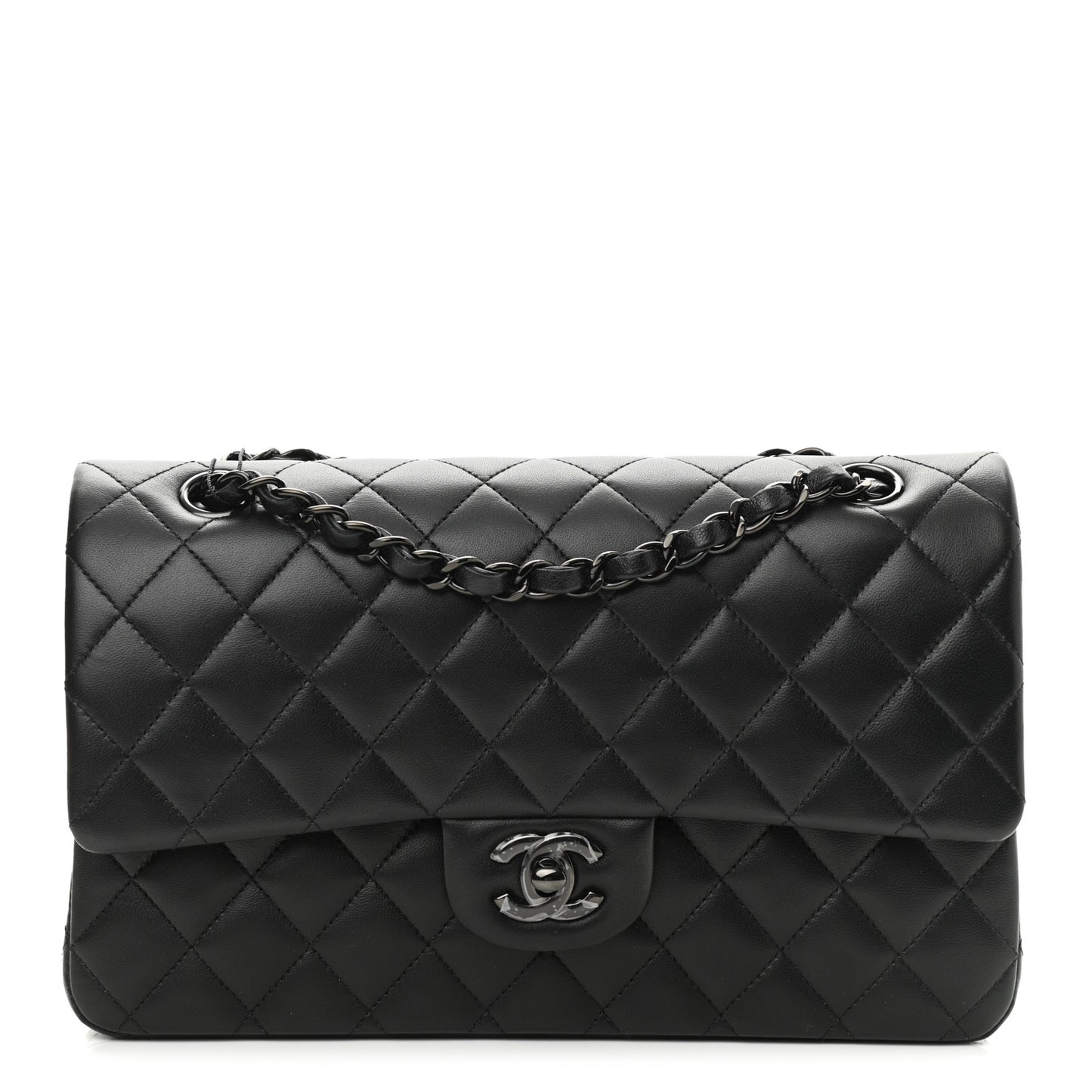 Lambskin Quilted Medium Double Flap So Black