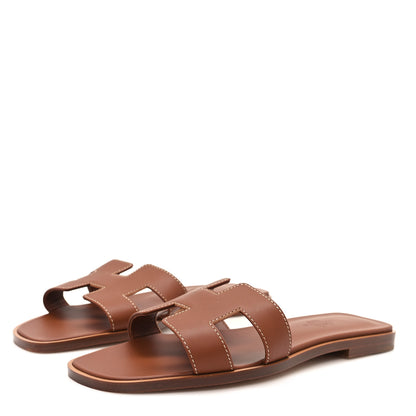 Hermes Box Calfskin Oran Sandals 36 Gold 4 of 9
