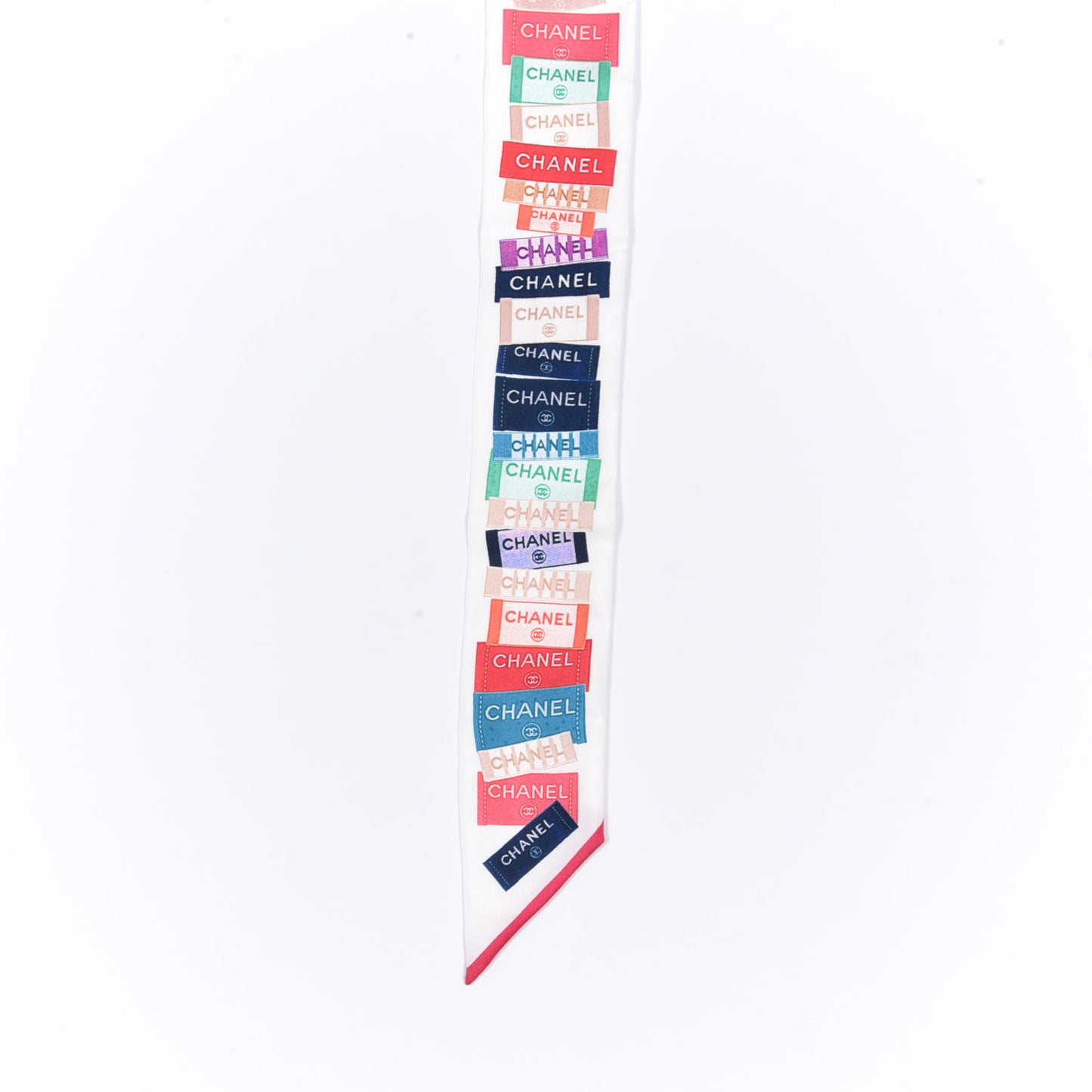 Silk Twill Slim Bandeau Scarf White Red