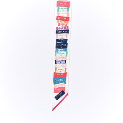 Chanel Silk Twill Slim Bandeau Scarf White Red 3 of 4
