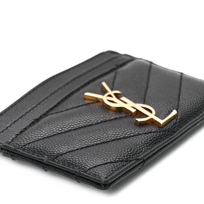 Saint Laurent Grain De Poudre Matelasse Chevron Monogram Credit Card Case Black 10 of 12