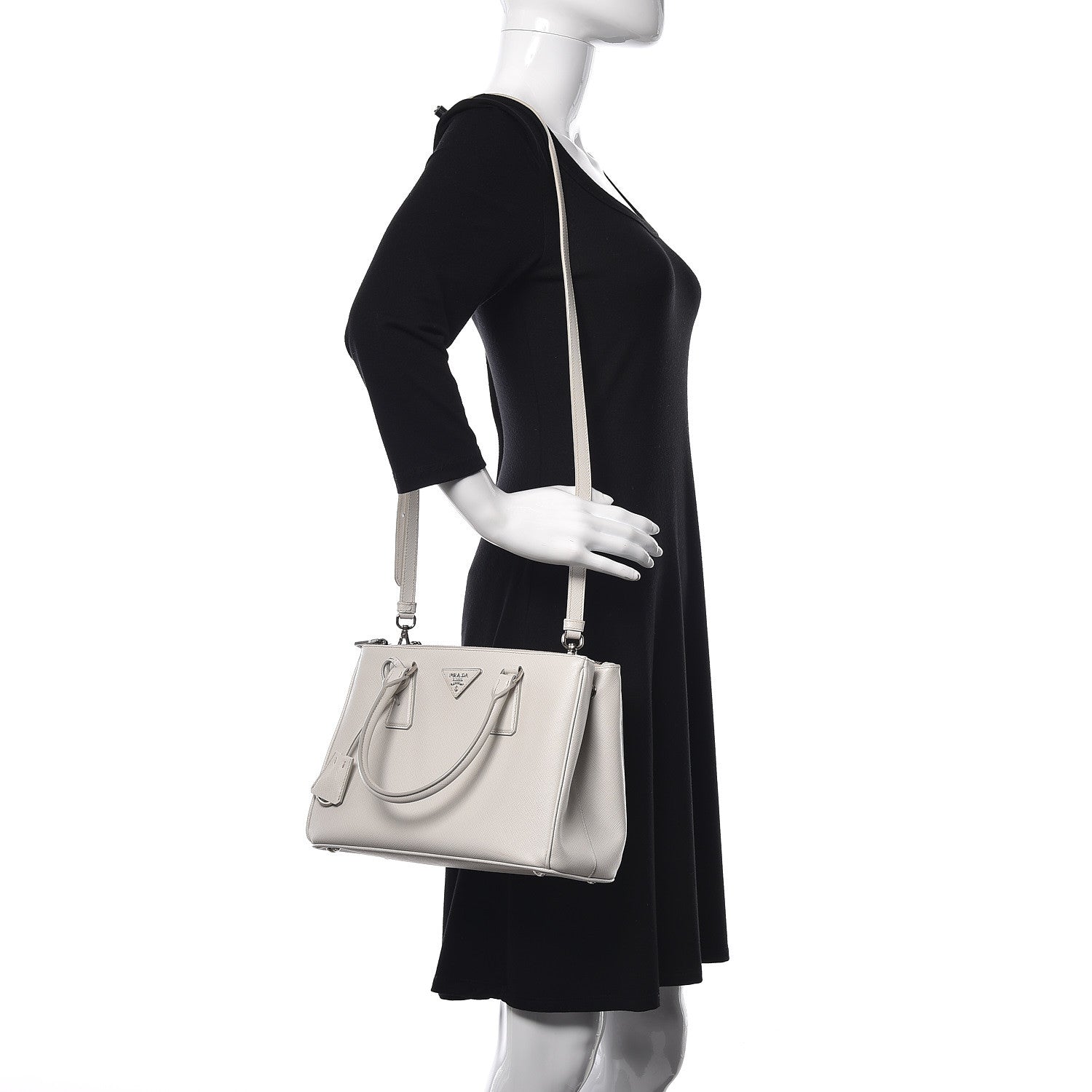 Prada Saffiano Lux Small Double Zip Tote Talco 2 of 10