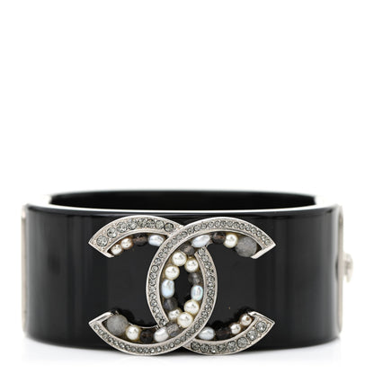 Chanel Resin Pearl Crystal CC Cuff Black 1 of 7