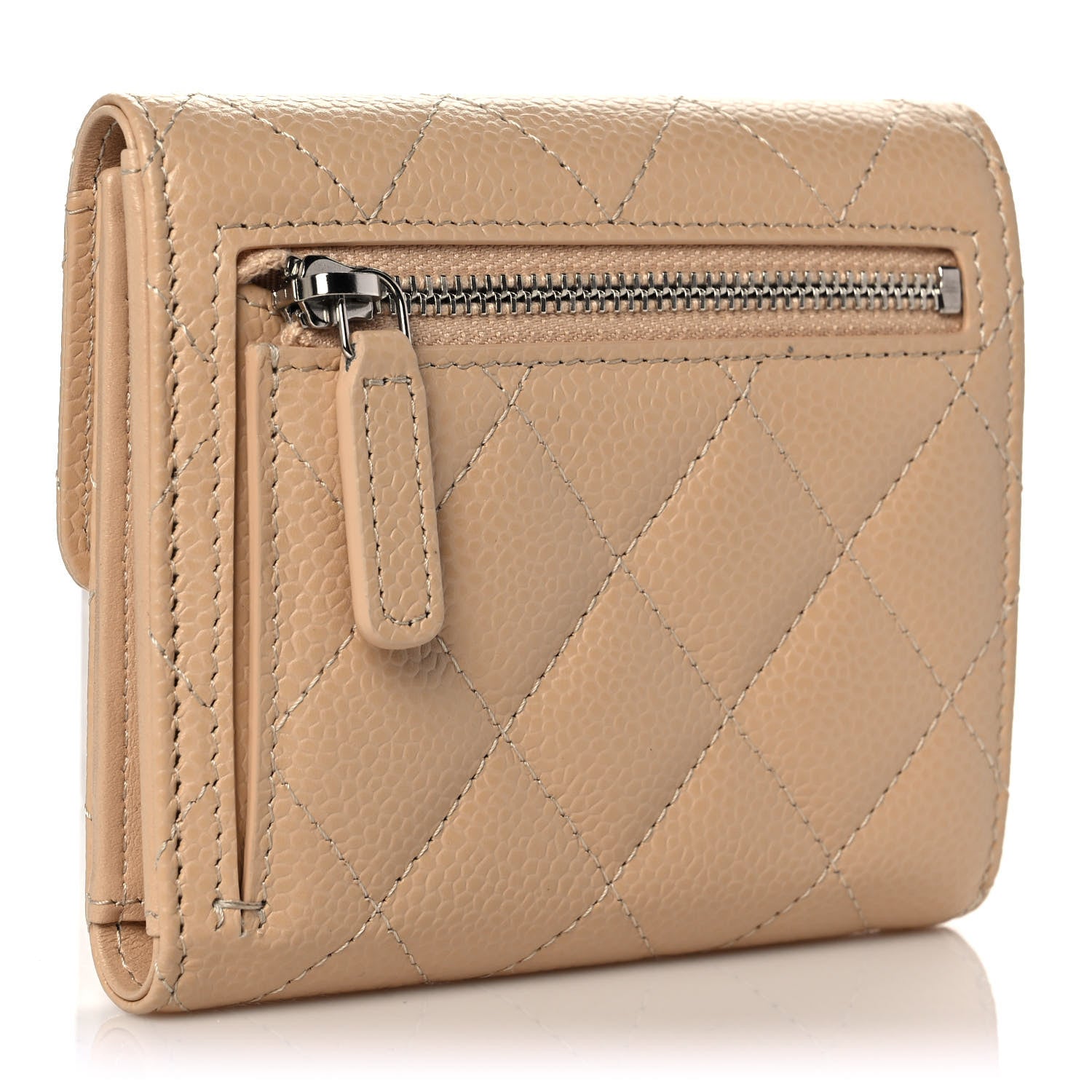 Chanel Caviar Quilted Compact Flap Wallet Beige 3 of 9