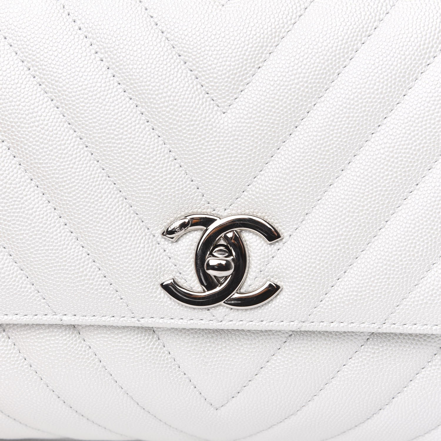 Chanel Iridescent Caviar Chevron Quilted Small Coco Handle Flap White 7 of 10