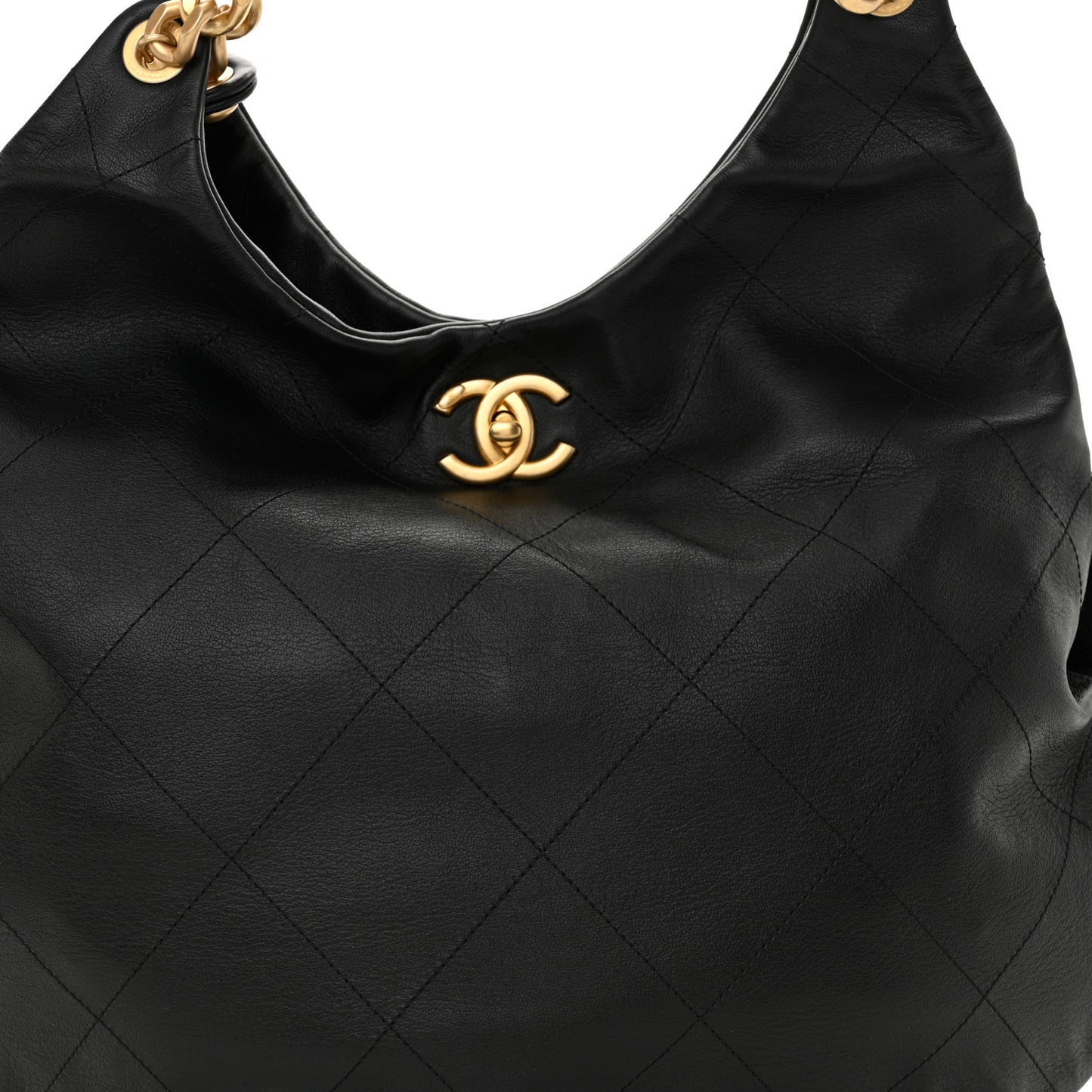Calfskin Quilted Maxi Chain Hobo Black