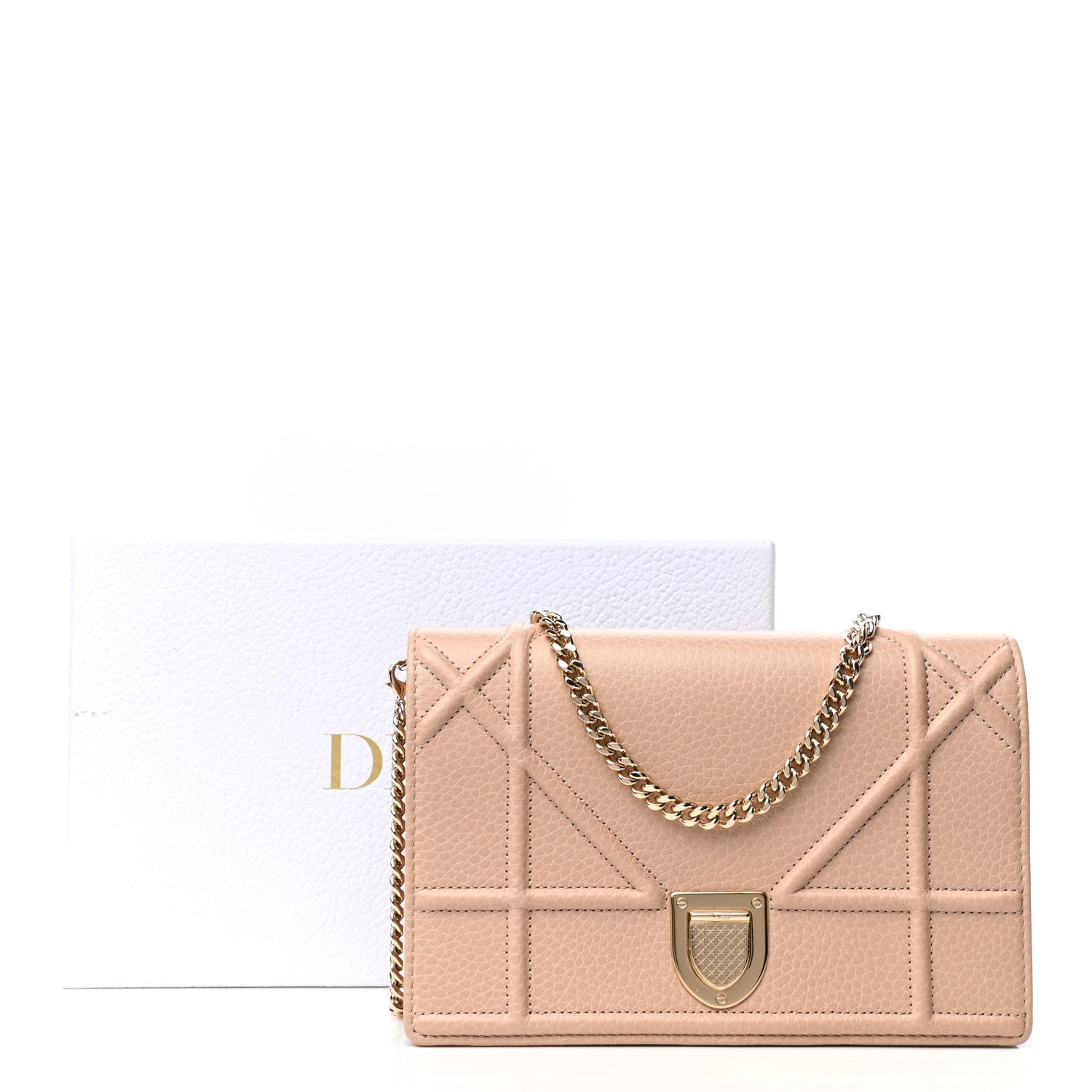 Christian Dior Grained Calfskin Diorama Wallet on Chain Pouch Nude 10 of 10