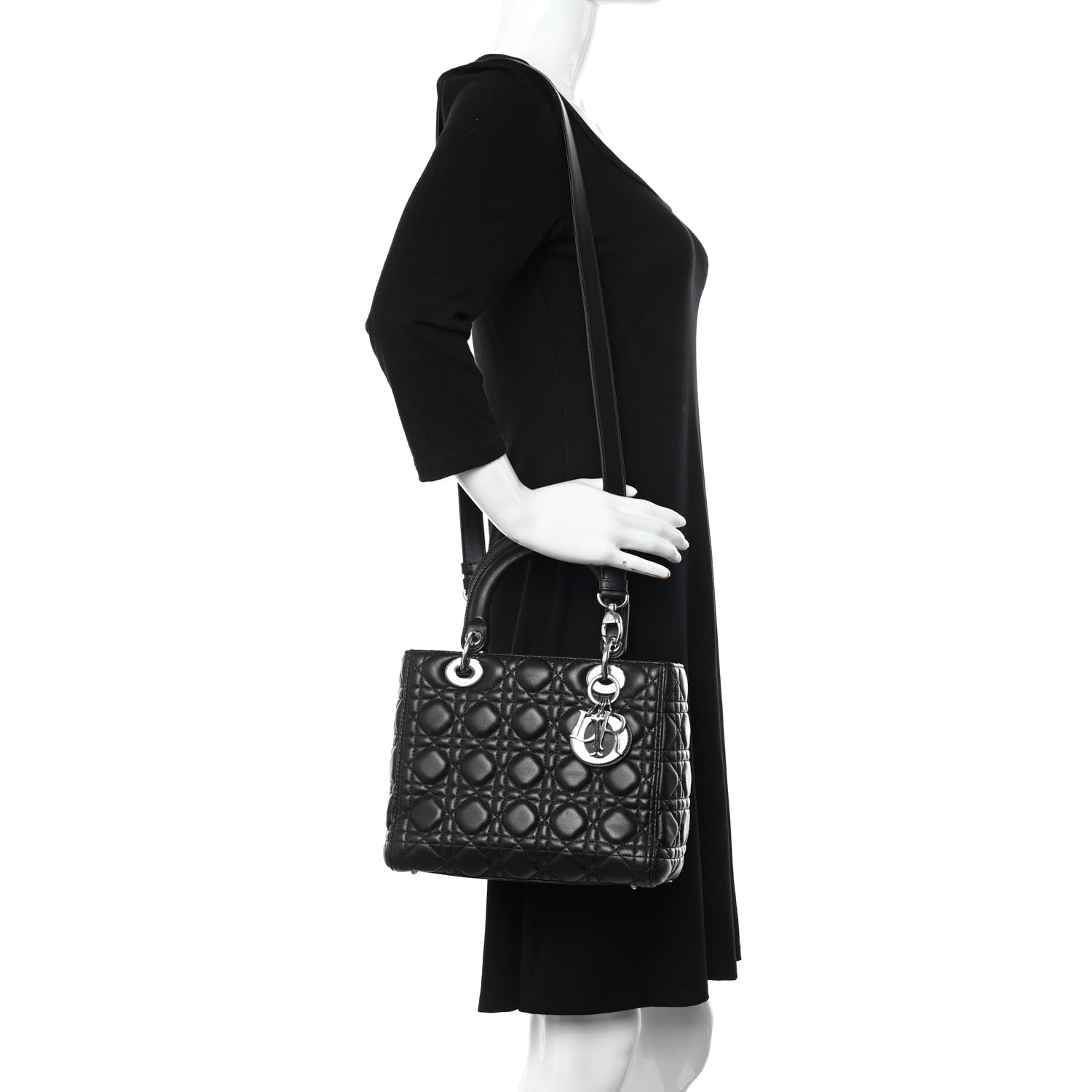 Christian Dior Lambskin Cannage Medium Lady Dior Black 2 of 11