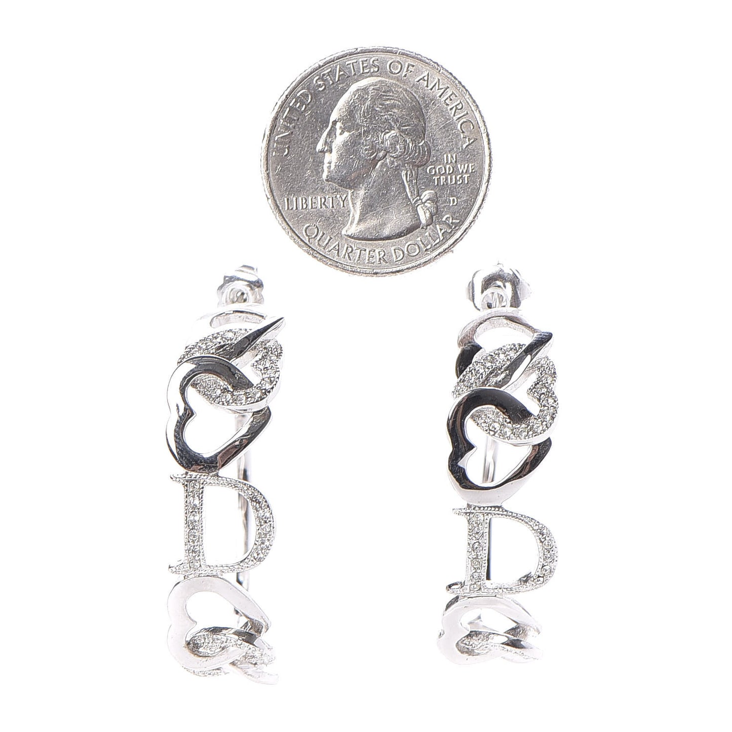 Crystal Heart Hoop Earrings Silver