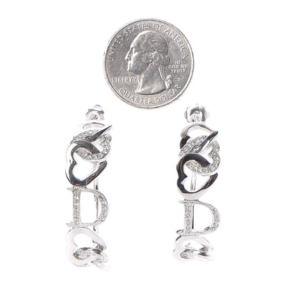 Christian Dior Crystal Heart Hoop Earrings Silver 2 of 5