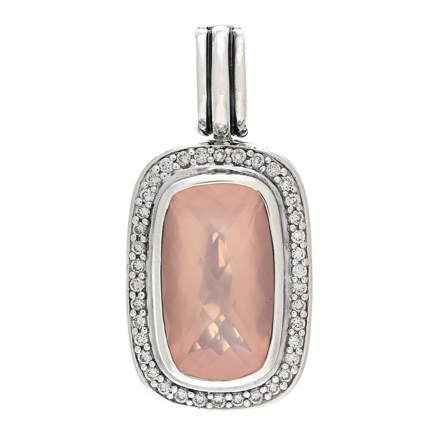 Sterling Silver Diamond Rose Quartz 18mm Albion Enhancer Pendant