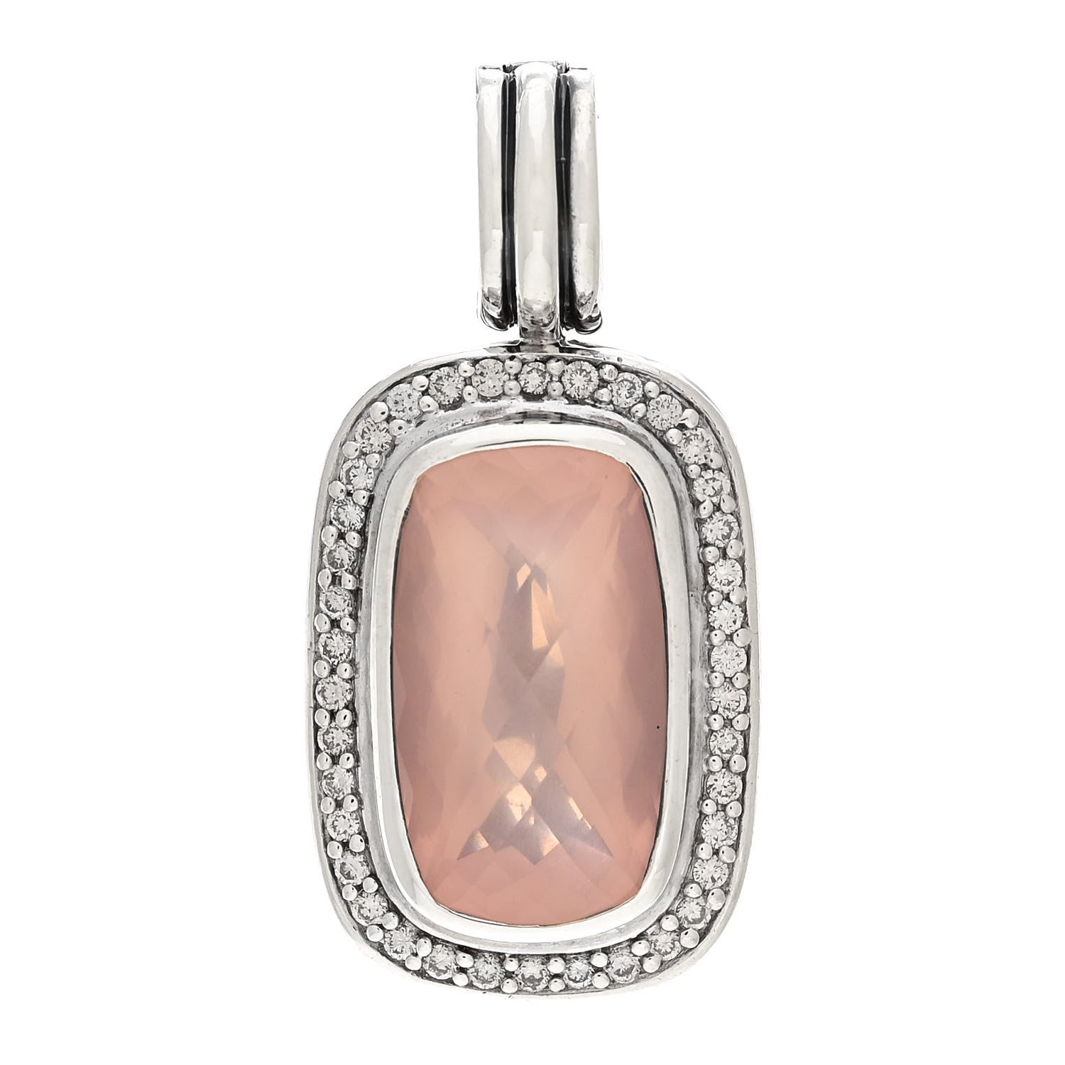 David Yurman Sterling Silver Diamond Rose Quartz 18mm Albion Enhancer Pendant 1 of 3