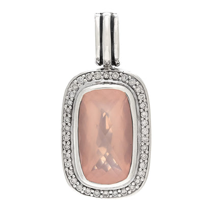 David Yurman Sterling Silver Diamond Rose Quartz 18mm Albion Enhancer Pendant 1 of 3