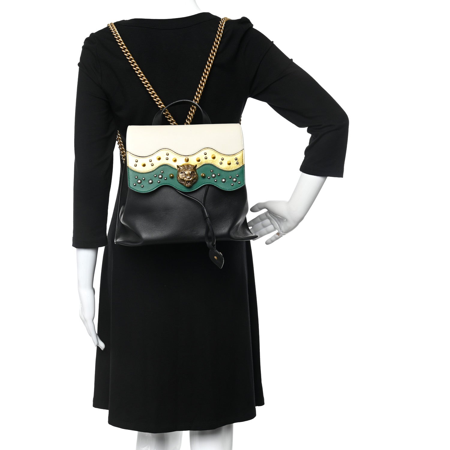 Gucci Calfskin Medium Malin Chain Backpack White Black Gold 2 of 12