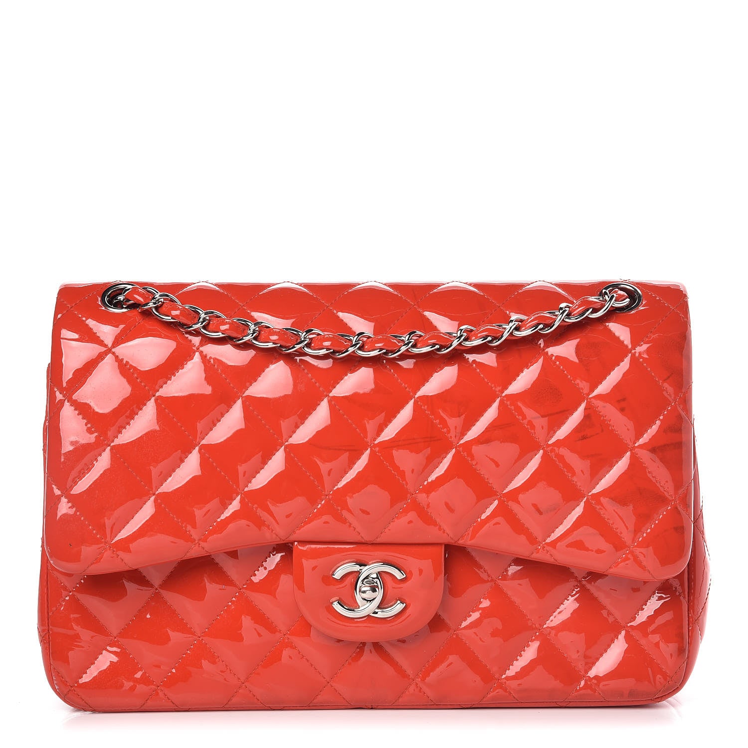 Chanel Patent Quilted Jumbo Double Flap Dark Red 1 of 14