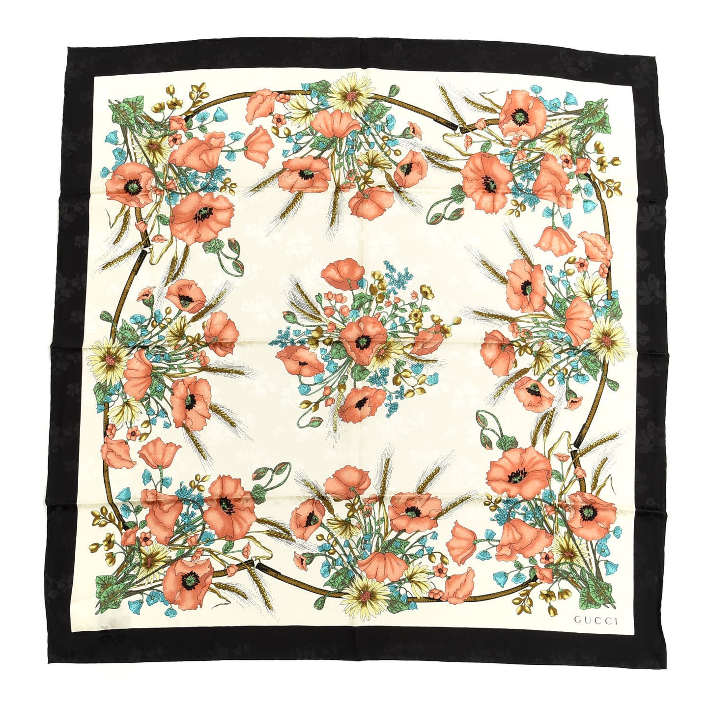Silk Floral Scarf Ivory Black