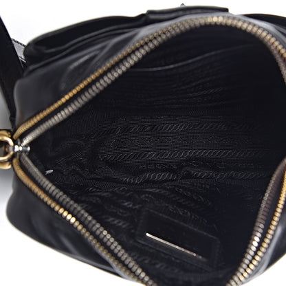 Prada Glace Calfskin Zippers Bow Clutch Black 5 of 9