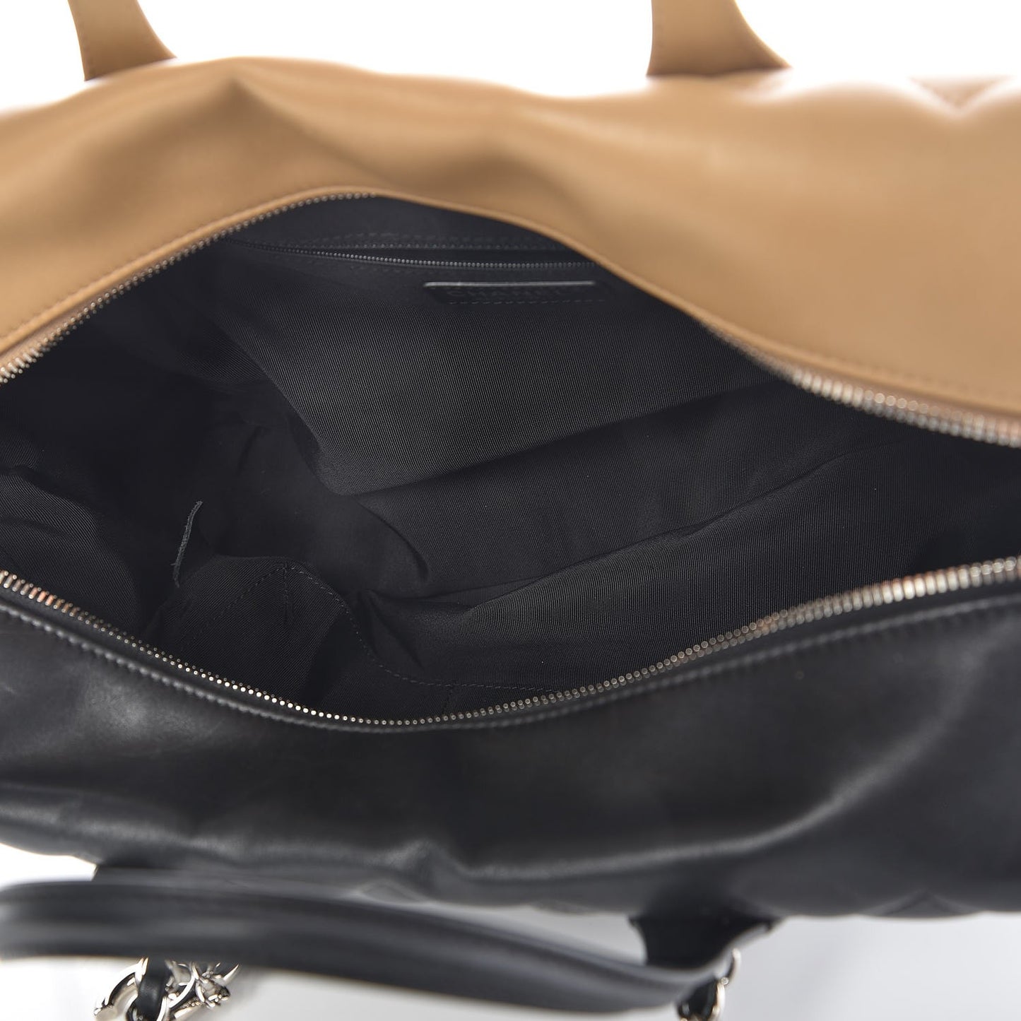 Calfskin Quilted Feather Weight Bowling Bag Black Beige