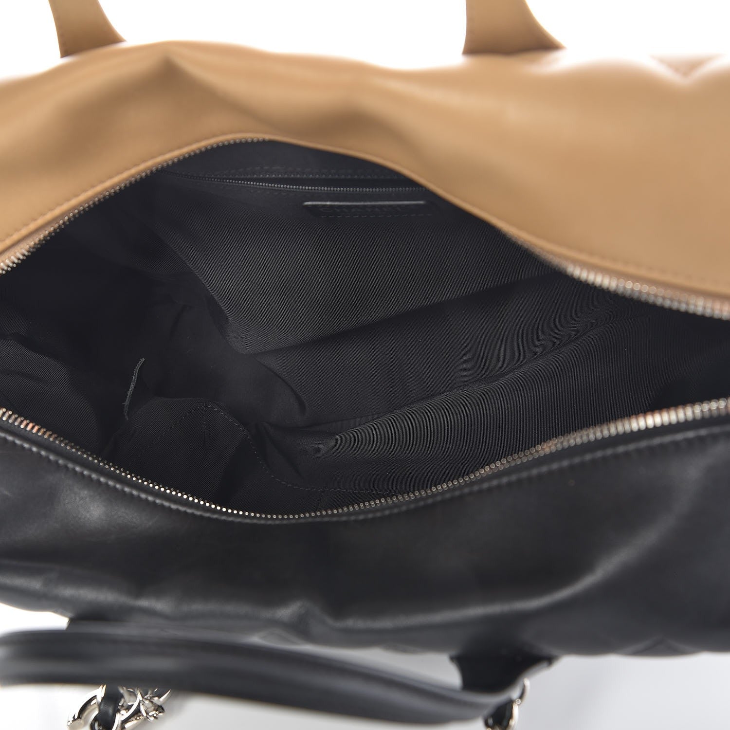 Chanel Calfskin Quilted Feather Weight Bowling Bag Black Beige 5 of 11