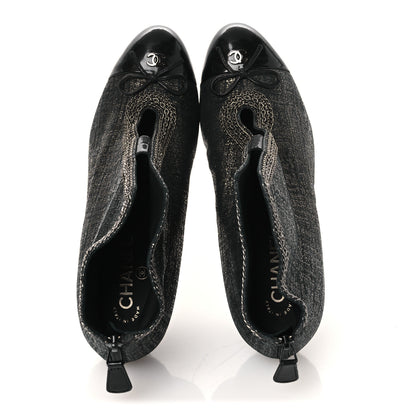 Chanel Metallic Tweed Patent Cap Toe CC Chain Ankle Booties 40 Black 2 of 12