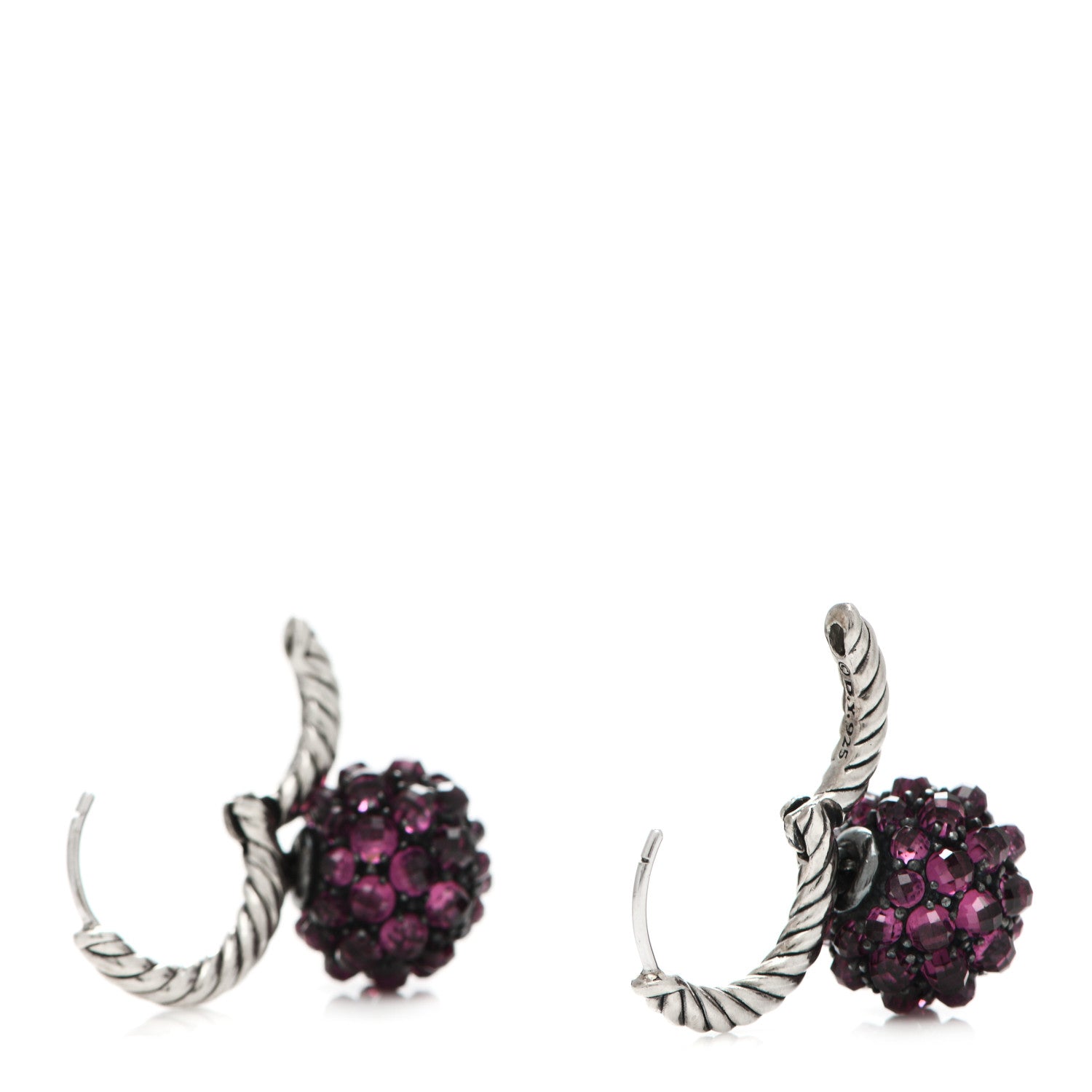 David Yurman Sterling Silver Rhodolite Garnet 12mm Osetra Drop Earrings 3 of 3