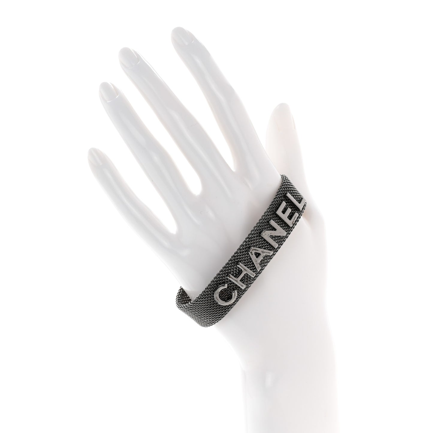 Metal Mesh Logo Bracelet Ruthenium