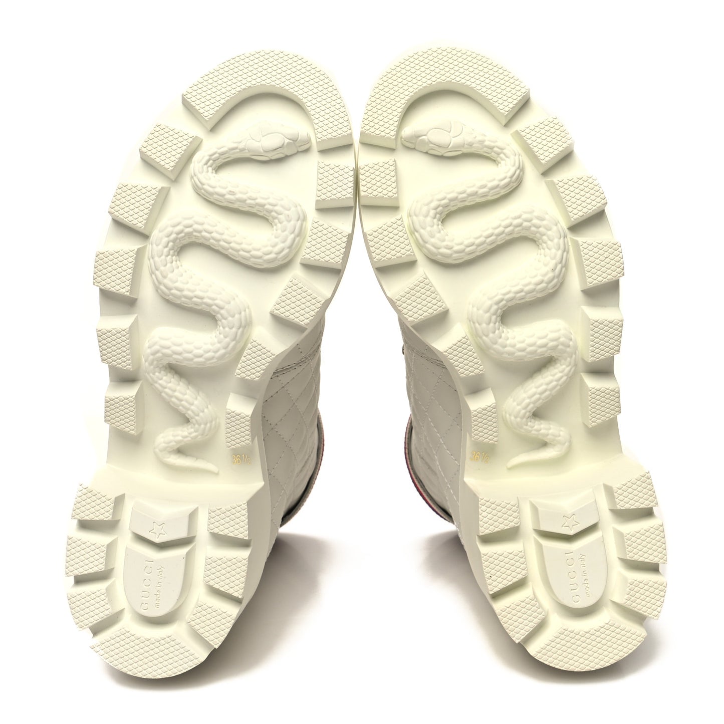 Calfskin Quilted Sylvie Web Lace Up Combat Ankle Boots 36.5 White